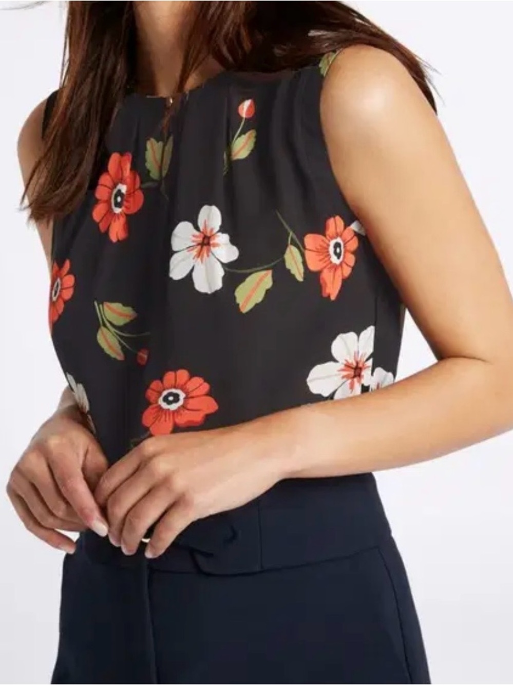 Sleeveless Black Floral Shell Top